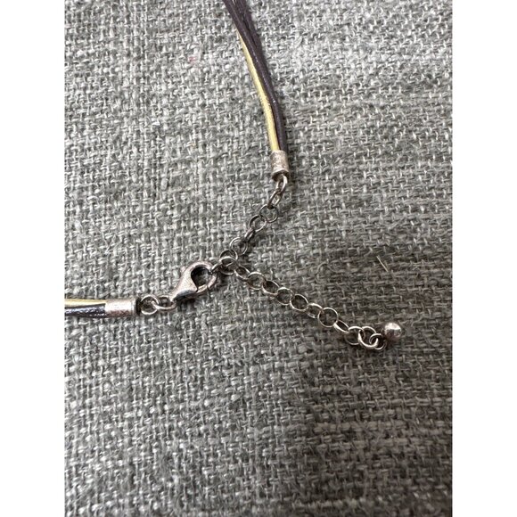 Layered Circle Pendant Necklace With Black Gold Cord & Adjustable Chain - Picture 3 of 6